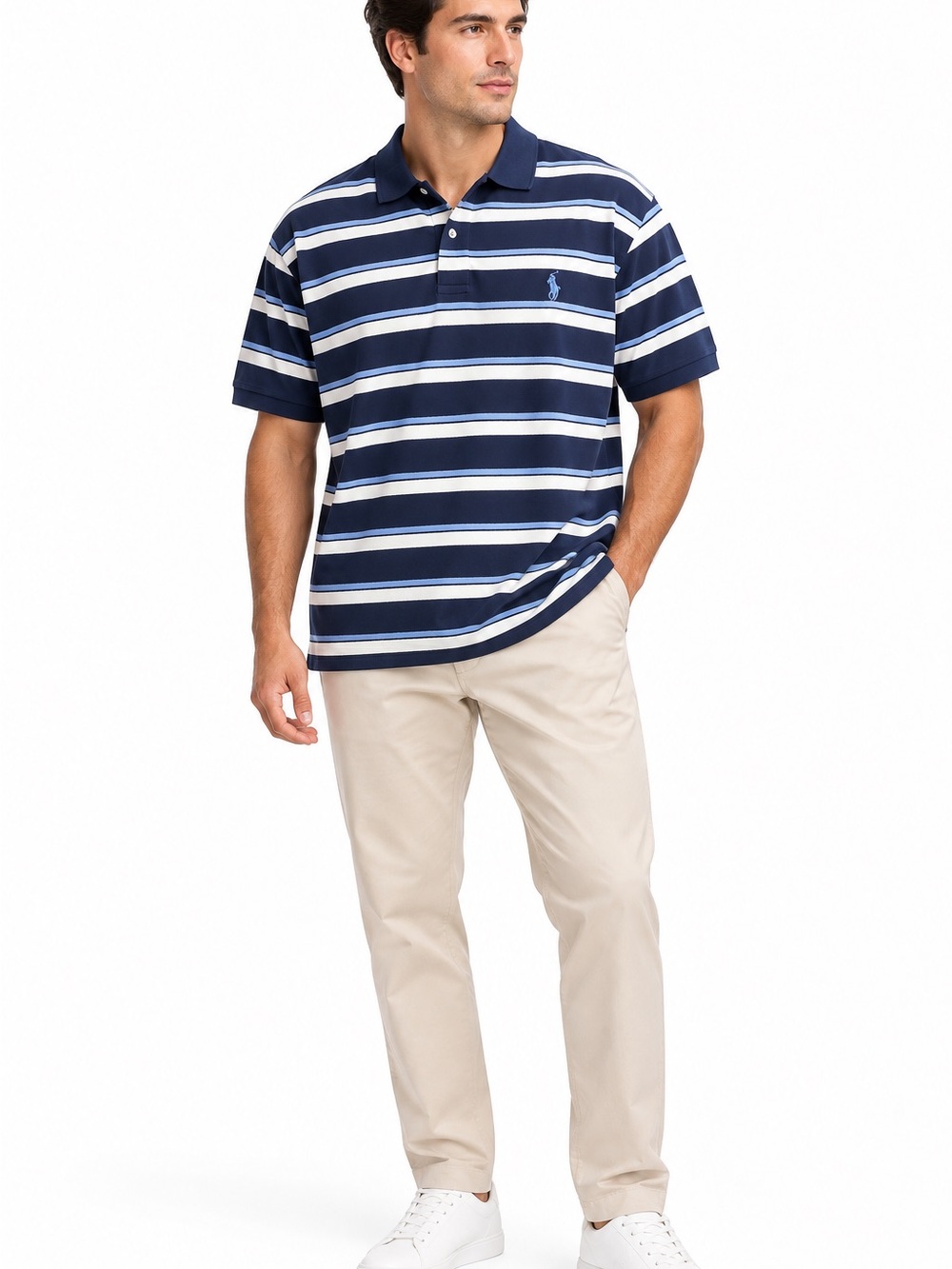 Polo by Ralph Lauren Navy, White & Light Blue Striped Polo